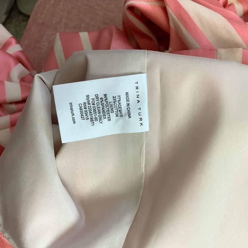 Trina Turk Coral Happy Elegant Coral Striped Ruffle Off-Shoulder Dress - Picture 11 of 11